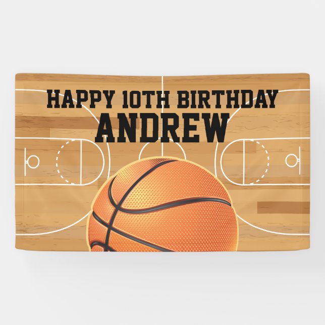 Lona Basketball Sports Happy Birthday Banner (Horizontal)