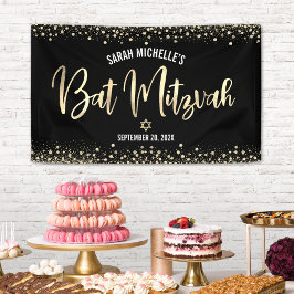 Lona Bat Mitzvah Moderno Script Dorado con Purpurina Fo