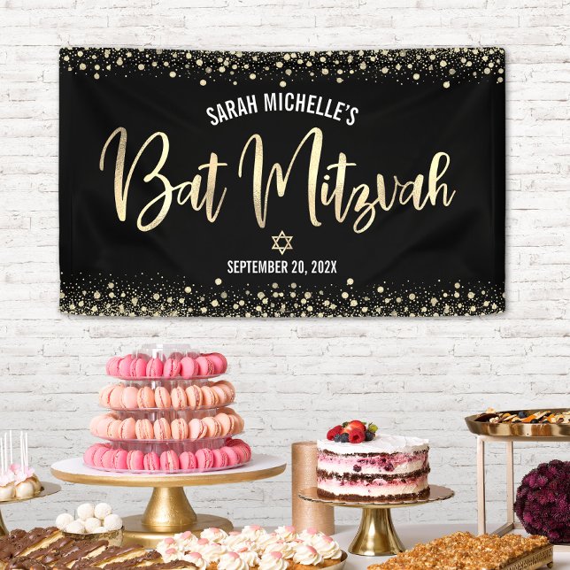 Lona Bat Mitzvah Moderno Script Dorado con Purpurina Fo (Subido por el creador)
