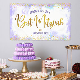 Lona Bat Mitzvah púrpura acuarela hoja de oro letra scr