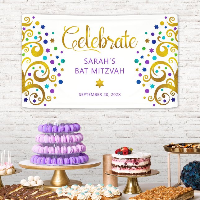 Lona Bat Mitzvah Relieve metalizado dorado púrpura árbo (Subido por el creador)