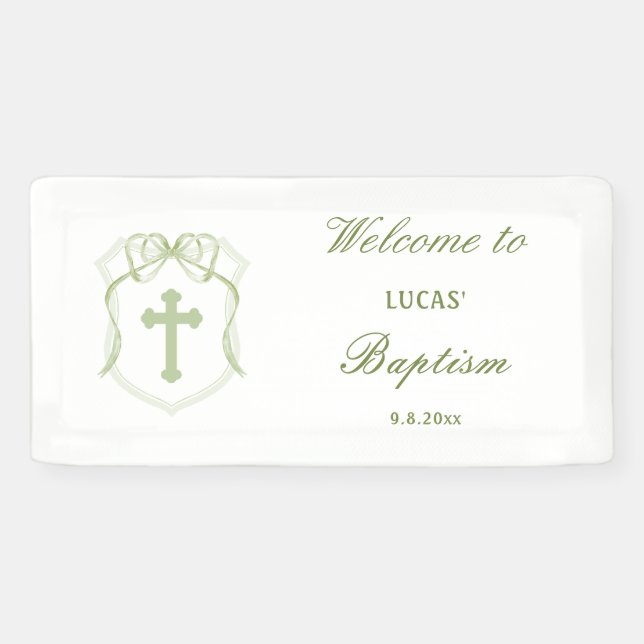 Lona Bautismo Escudo Sage Green Bow (Horizontal)