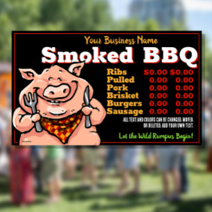 Lona BBQ.Menú de barbacoa.Pig Roast.Grill.Food Truck
