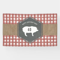 Bbq rojo del cumpleaños del cerdo de la arpillera