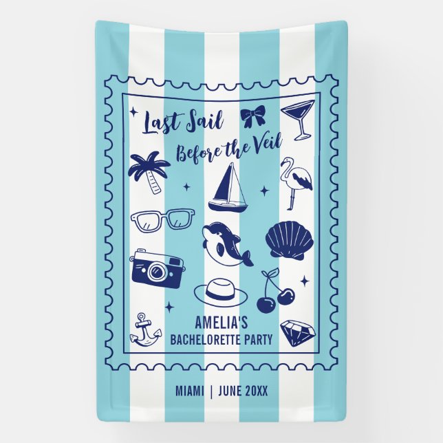Lona Beach Bachelorette Party Last Sail Doodle Stripes (Vertical)