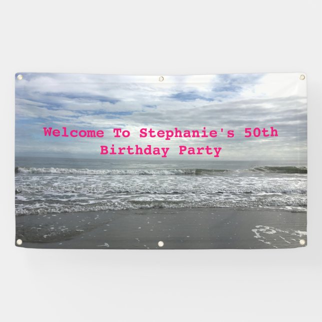 Lona Beach Ocean Sky Pink Blue Photo Birday Party (Horizontal)