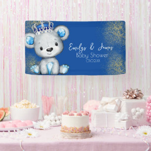 Lona Bear Baby Shower Prince Sparkly Blue Boys
