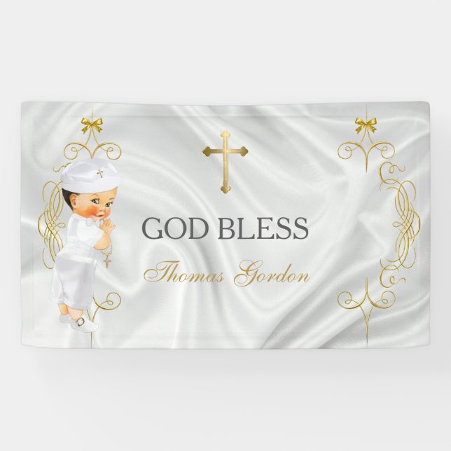 Lona Bebé Baptism Christening Gold Cross Banner (Horizontal)