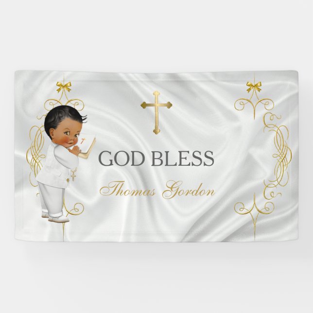 Lona Bebé Baptism Christening Gold Cross Banner (Horizontal)