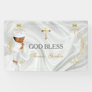 Lona Bebé Baptism Christening Gold Cross Banner