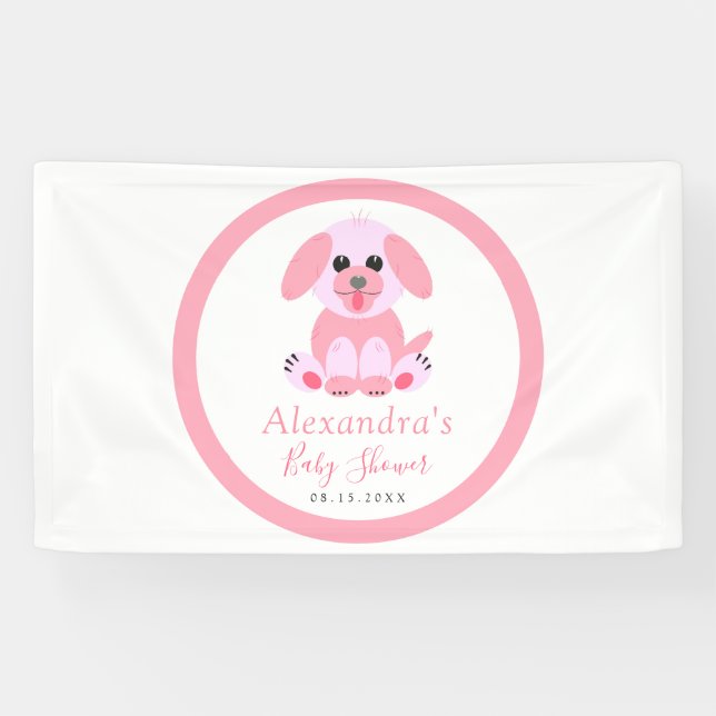 Lona Bebé Chica Ducha Personalizada Puppy Pink Bienveni (Horizontal)