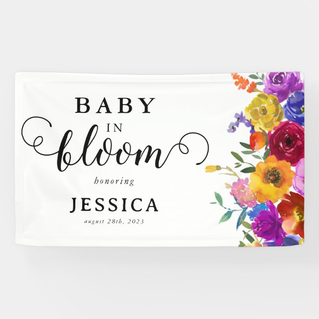 Lona Bebé en Baby Shower floral brillante y audaz (Horizontal)