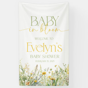 LONA BEBÉ EN BLOOM BABY SHOWER BANNER VERDE Y AMARILLO