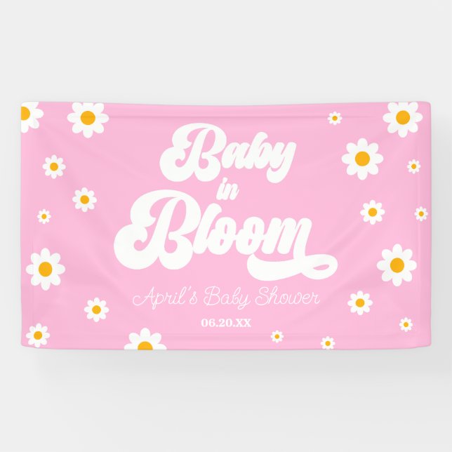 Lona Bebé En Bloom Daisy Flor Floral Baby Shower Rosa (Horizontal)