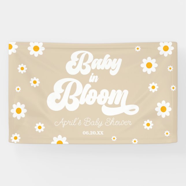 Lona Bebé En Bloom Daisy Flor Floral Tan Baby Shower (Horizontal)