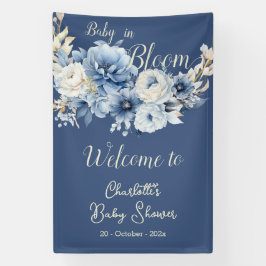 Lona Bebé En Bloom Elegante Flores Azules Baby Shower