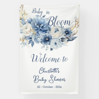 Lona Bebé En Bloom Elegante Flores Azules Baby Shower