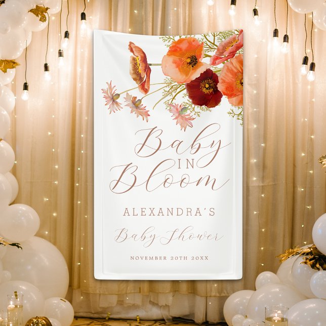 Lona Bebé en el Personalizado Floral de Boho en Bloom F (Baby in bloom boho fall wildflower floral custom Baby shower banner)