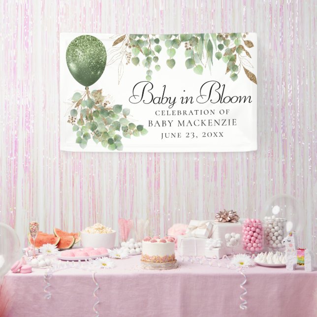 Lona Bebé en flor | Balón y Eucalyptus Baby Shower (Fiesta)