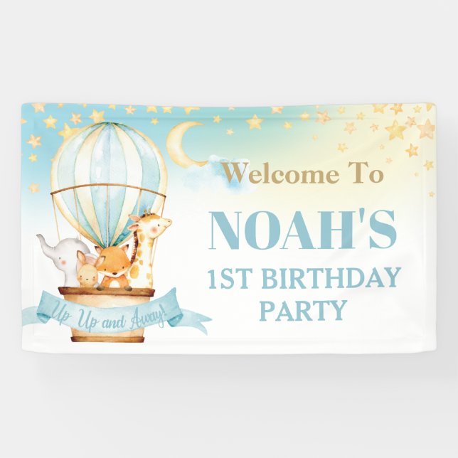 Lona Bebé lindo Animales Balón de aire caliente Bienven (Horizontal)