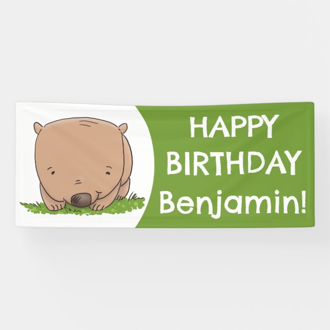 Lona Bebé lindo wombat cumpleaños personalizado persona (Horizontal)