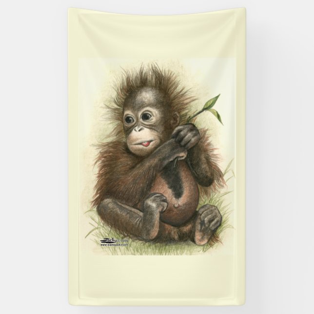 Lona Bebé orangután con hojas (Vertical)