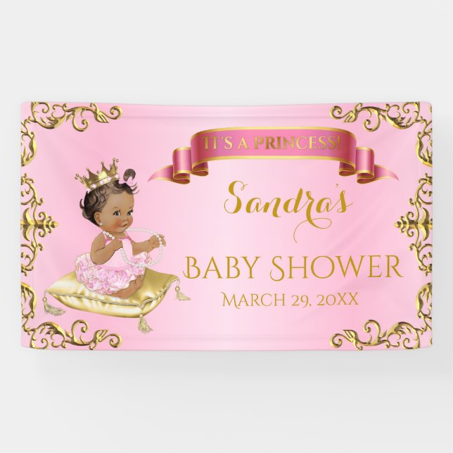 Lona Bebé Princesa Real en Almohada Rosa Dorado (Horizontal)