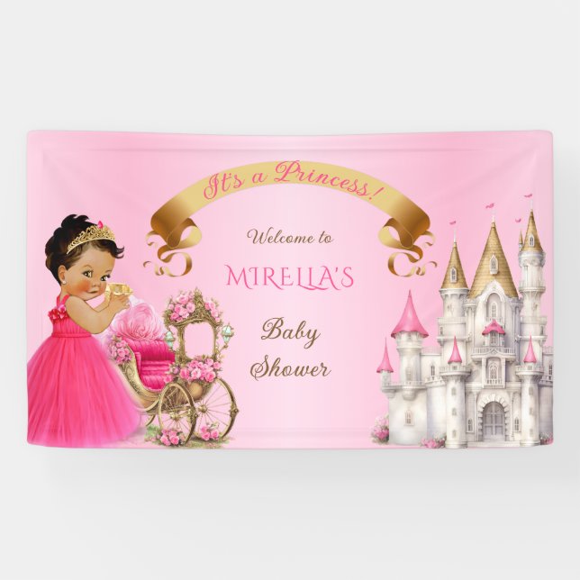 Lona Bebé Princesa Real Niña en Almohada Rosa Dorado (Horizontal)