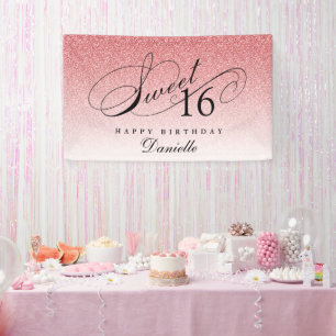 Lona Bebé Purpurina rosa dulce 16 cumpleaños personaliz