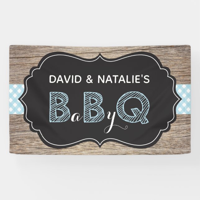 Lona Bebé Q BBQ Baby Shower Banner Blue (Horizontal)