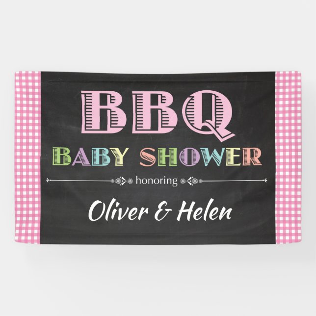 Lona Bebé Q BBQ Baby Shower Banner Pink (Horizontal)