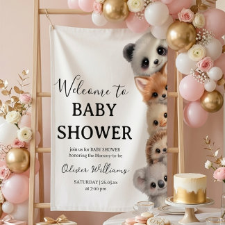Lona Bebé Shower de Adorables Animales del Bosque