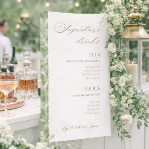 Lona Bebidas Destacadas Bar de Bodas Elegante Verde Sal