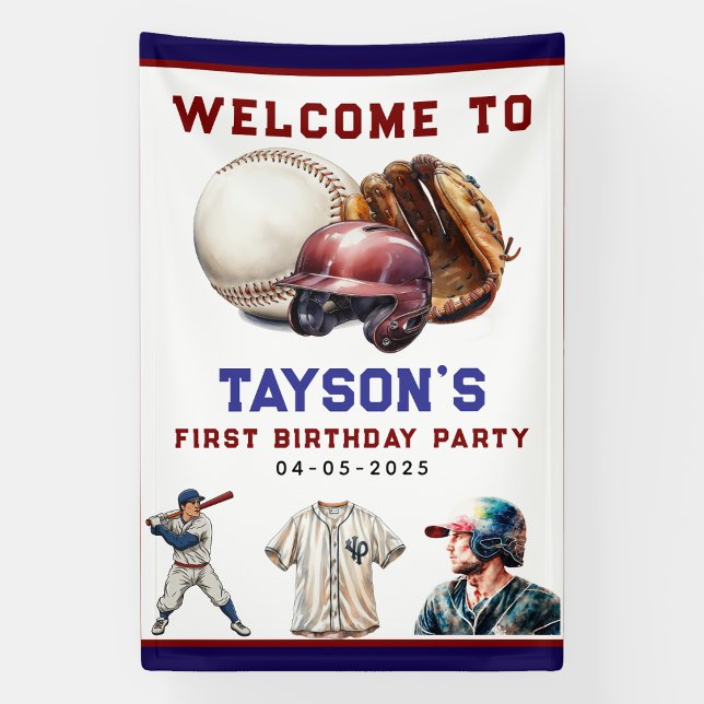 Lona Béisbol Primer Año Abajo 1er Cumpleaños (Baseball First Year Down 1st Birthday Banner
)