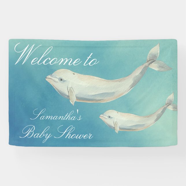 Lona Beluga Whale Mom y Calf Baby Shower (Horizontal)