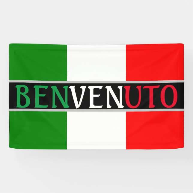 Lona Benvenuto bienvenido a la bandera italiana (Horizontal)