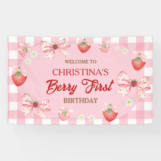 Lona Berry first birthday pink gingham strawberry girl