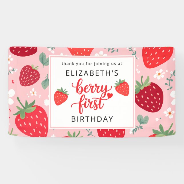 Lona Berry First Cute primer Chica de cumpleaños Strawb (Horizontal)