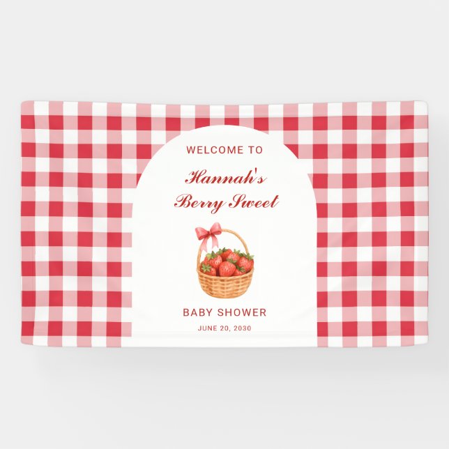 Lona Berry Sweet Strawberry Girl Baby Shower Welcome (Horizontal)