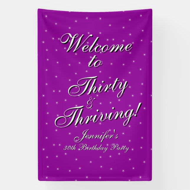 Lona Bienvenida 30 cumpleaños 30 de Púrpura Rosa (Vertical)