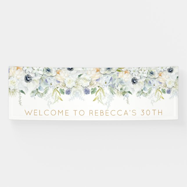 Lona Bienvenida 30 cumpleaños Fiesta nombre Florals dej (Horizontal)