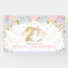 Lona Bienvenida a 2º cumpleaños de Cute Rainbow Unicorn