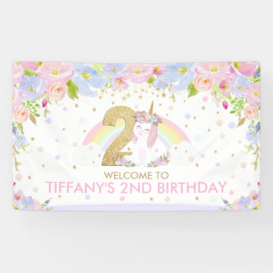 Lona Bienvenida a 2º cumpleaños de Cute Rainbow Unicorn