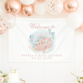 Lona Bienvenida a Baby Shower Chica de Ballenas Náutica