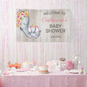 Lona Bienvenida a Baby Shower Chica de Elephant Floral