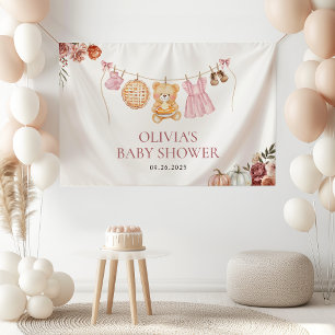 Lona Bienvenida a Baby Shower Chica de Oso de Caída Ros