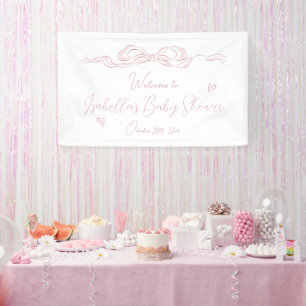 Lona Bienvenida a Baby Shower con lazo dibujado a mano 