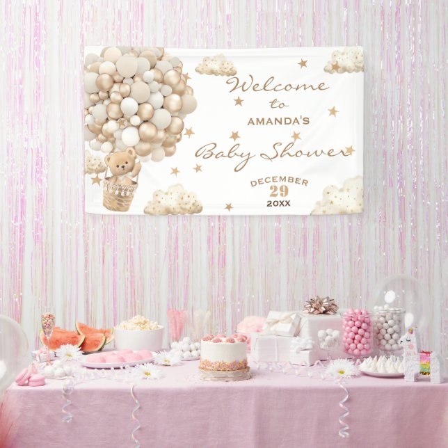 Lona Bienvenida a Baby Shower de Boho Teddy Bear Globon (Fiesta)