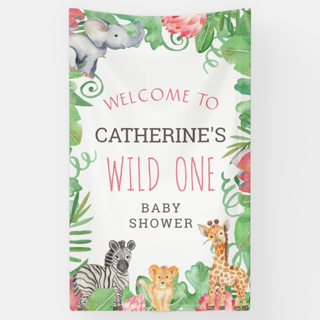 Lona Bienvenida a Baby Shower de Cute Safari Wild (Vertical)