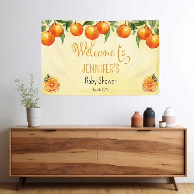 Lona Bienvenida A Baby Shower De La Acuarela De Citrus  ("Welcome" Orange Clementine Citrus Baby Shower Banner)